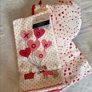 Dachshund Valentine's Day Kitchen Towel and Oven Mitt Set